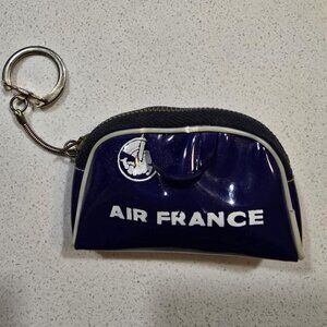 Vintage 1960s Air France Mini Travel Bag Coin Purse Keychain Jet Age Vinyl Promo